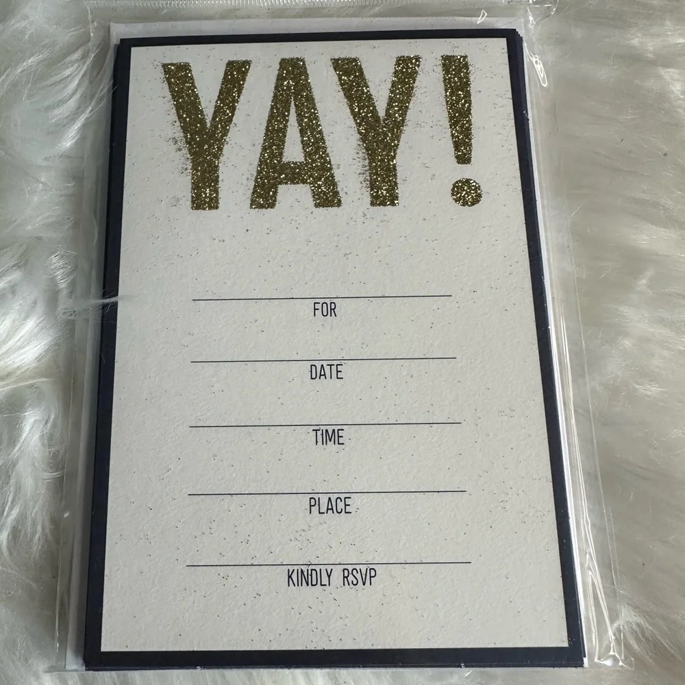 🩵5/$8 Gold  Glitter 'YAY!' Party Invitation Cards